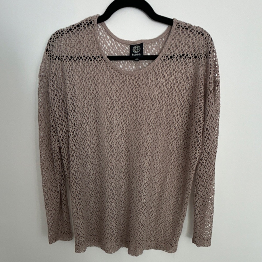 Bobeau Women's Open-Knitβ Crochet Pullover Sweater Beige Size S